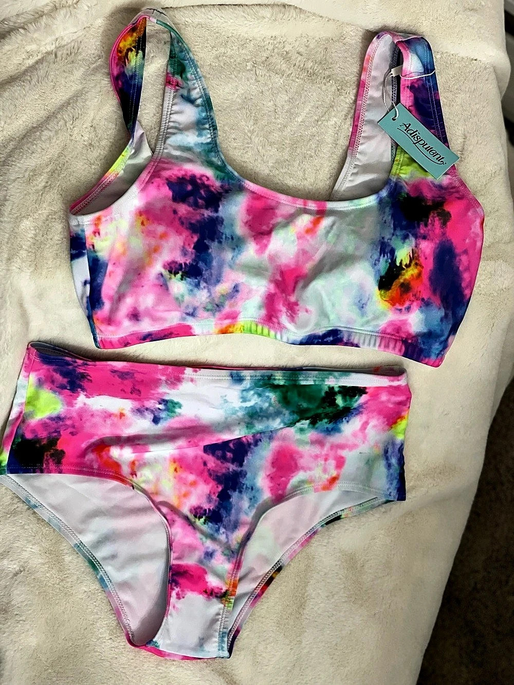 Adisputent Tie-Dye Bikini Set in Pink & Blue Size Large